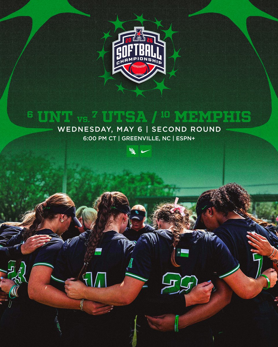 MeanGreenSB's tweet image. The bracket is set! The Mean Green open the @American_Conf Championship on Wednesday night at 6 PM CT in Greenville, NC!!

📰 northtex.as/4n4lM4O

#GMG 🟢🦅