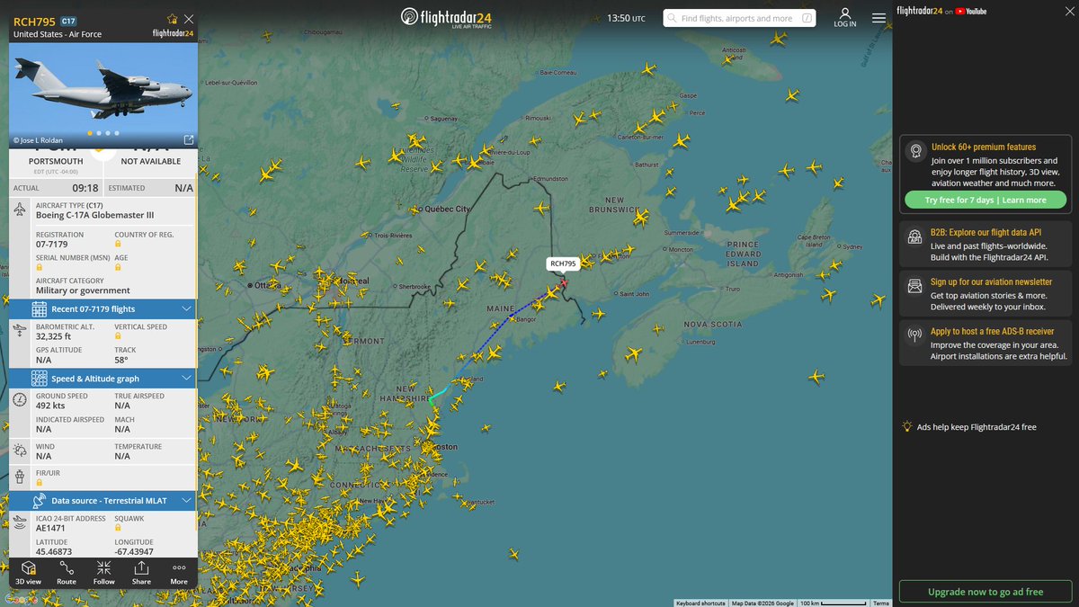 AIYeyENGDdJkjTr's tweet image. May 4, 2026
#Fairfield Travis Air Force Base #Portsmouth ANGB ==&amp;gt; #Ramstein Air Base

#RCH795 #AE1471 USAF C-17A Globemaster III