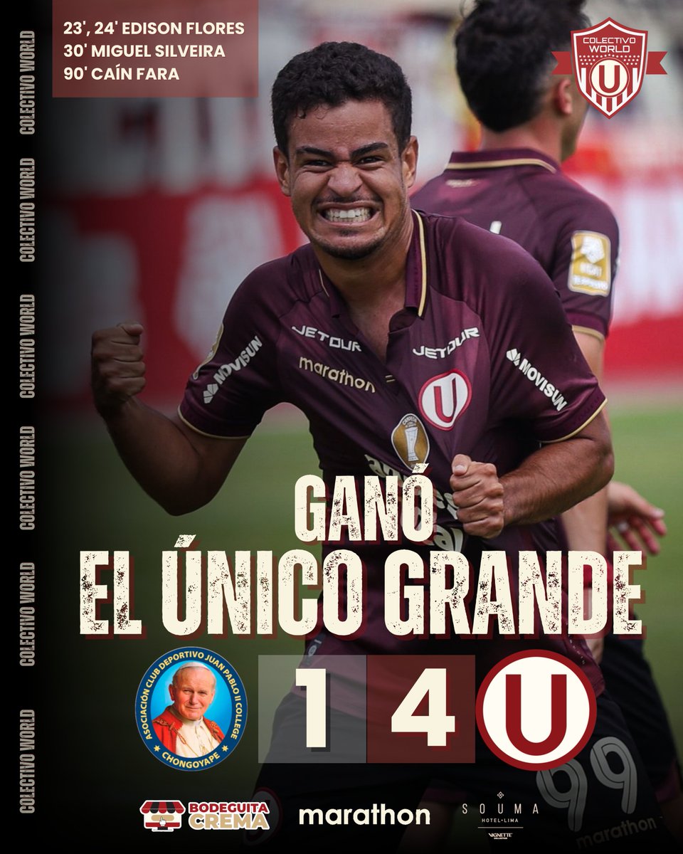 🚨 ¡GOLEADA CREMA Y LOS TRES PUNTOS A CASA! 🔴🟡

<a href="/Universitario/">Universitario</a> venció por 4-1 a Juan Pablo II de visita por la fecha 13 del Torneo Apertura. Con un primer tiempo letal y un cierre perfecto, el equipo demostró jerarquía y desató la locura de toda la hinchada que copó las