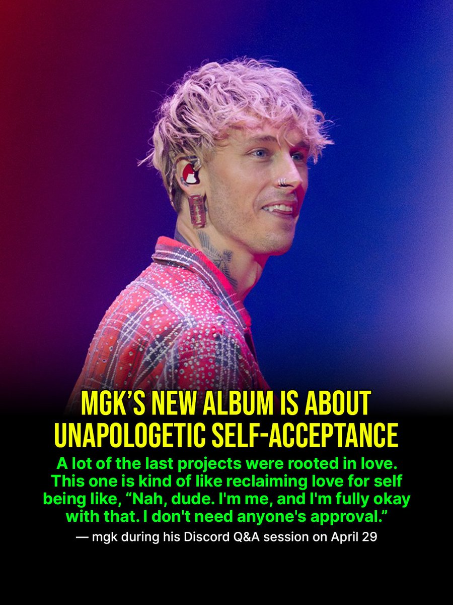 mgkmagic's tweet photo. mgk's upcoming album is about unapologetic self-acceptance. 
"A lot of the last projects were rooted in love. This one is kind of like reclaiming love for self being like, 'Nah, dude. I'm me, and I'm fully okay with that. I don't need anyone's approval.'"
📸: zanetaprell via IG
#mgk #machinegunkelly #colsonbaker machine gun kelly #lostamericanatour