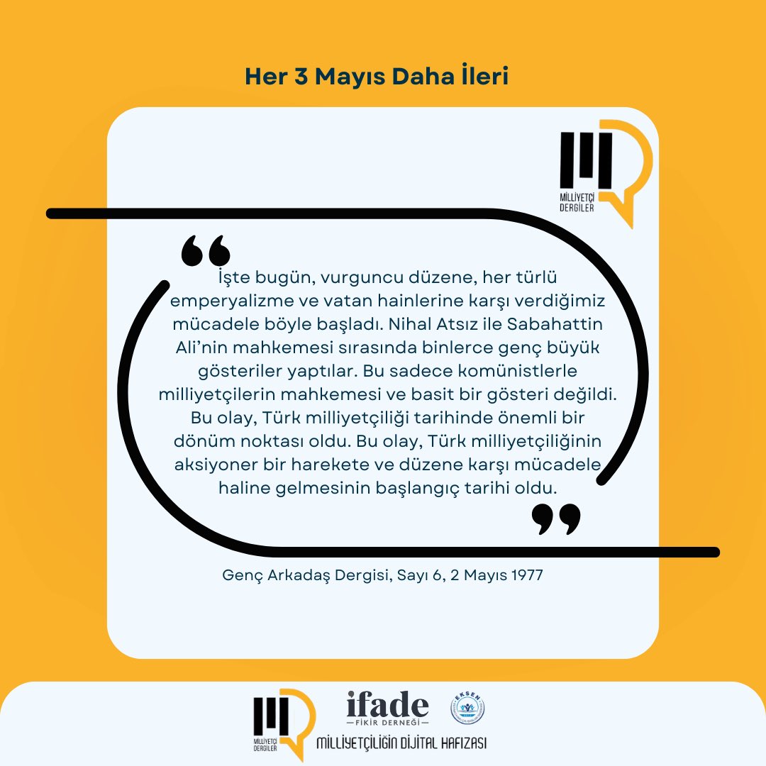 milliyetcidergi's tweet photo. “İşte bugün, vurguncu düzene, her türlü emperyalizme ve vatan hainlerine karşı verdiğimiz mücadele böyle başladı.”

Her 3 Mayıs Daha İleri

Genç Arkadaş Dergisi, 2 Mayıs 1977

Yazının tamamı için:
https://t.co/etpXS2oPmp https://t.co/MqqoViIBn0