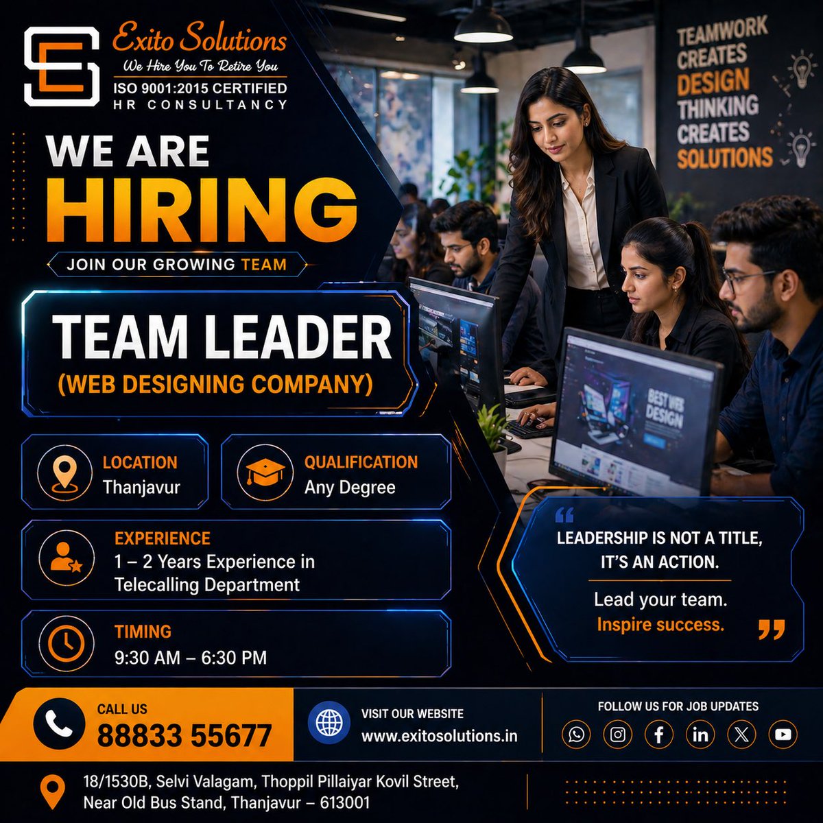 exitoashwin's tweet image. Hiring TEAM LEADER 
#exitosolutions #teamleader #itcompany #thanjavur #telesales