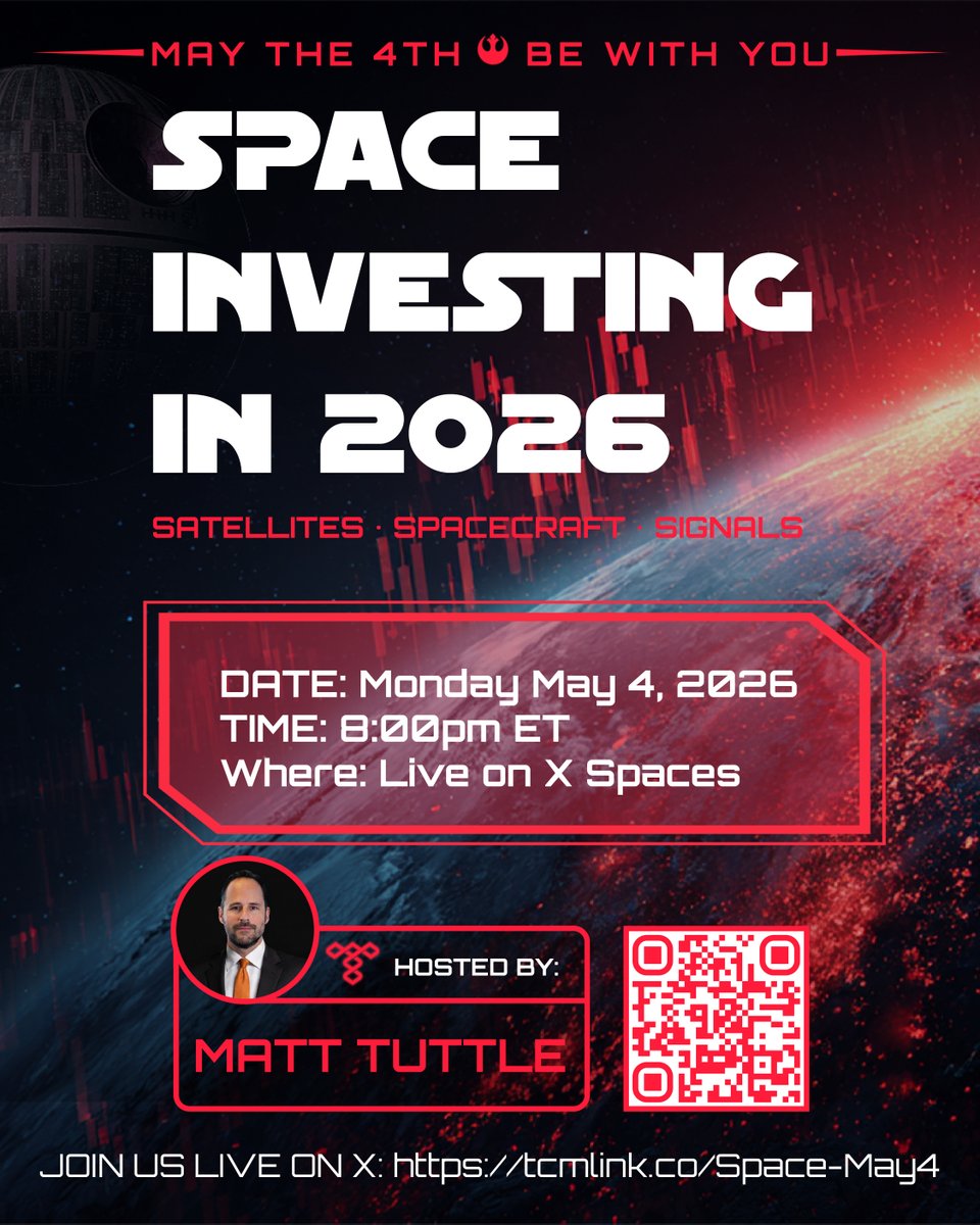 AI is dominating the headlines.
 
Meanwhile, the space economy is quietly building. 

Satellites. Infrastructure. Themes worth understanding. 

We're breaking it all down live tomorrow, May 4, 8pm ET, on X.

Set a reminder ↓
tcmlink.co/Space-May4

With Panelists: <a href="/Cash_D66/">Cash</a>