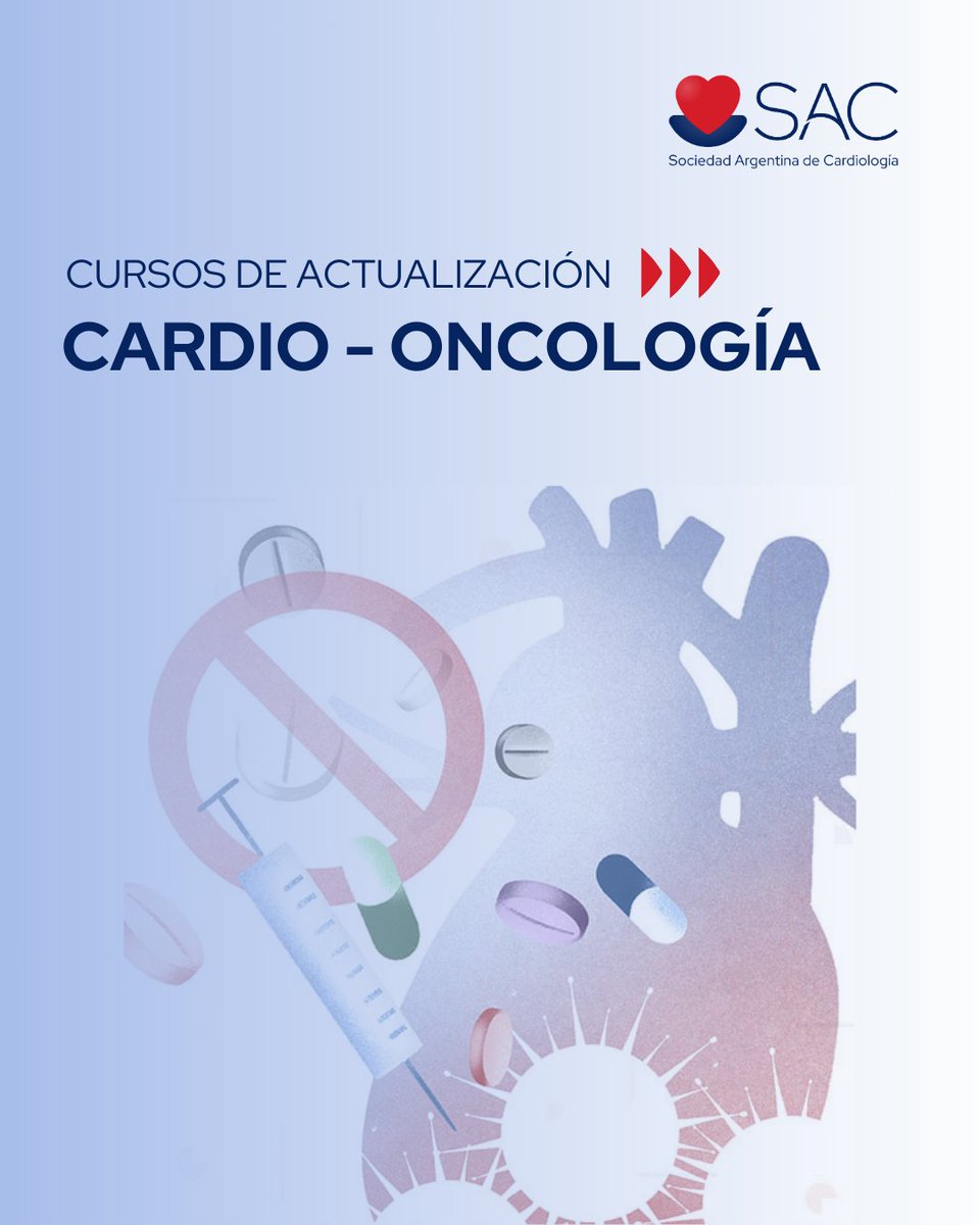 SAC_54's tweet photo. 🔵Curso de Cardio Oncología📣 ¡Abierta la inscripción! 

🔺Conceptos básicos de oncología general, drogas anticancerosas potencialmente cardiotóxicas y efectos adversos cardiovasculares de la radioterapia, con enfoque práctico para la clínica en cardioncología.
¡Potenciá tu formación!

✅Más información 👉🔗 https://t.co/IZe0qIrlsF