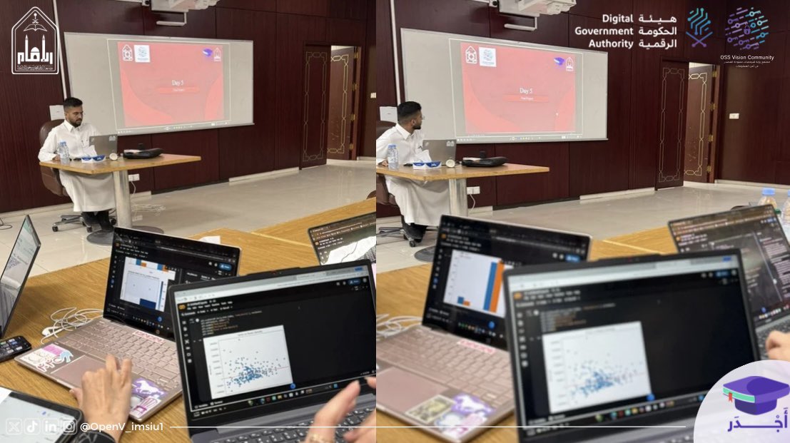 OpenV_imsiu1's tweet photo. اليوم الختامي – معسكر علم البيانات

نصل اليوم إلى ختام رحلة استثنائية،
كل إنجاز صغير فيها كان جزء من قصة نجاح تُبنى من الآن ونفخر بكل ما تحقق بها، وبكل من كان جزءاً من هذه الرحلة الملهمة 🌟

واليوم ليست النهاية..
بل بداية مرحلة جديدة نطبّق فيها ما تعلّمناه،
ونصنع بها أثراً حقيقياً في عالم البيانات 📊
