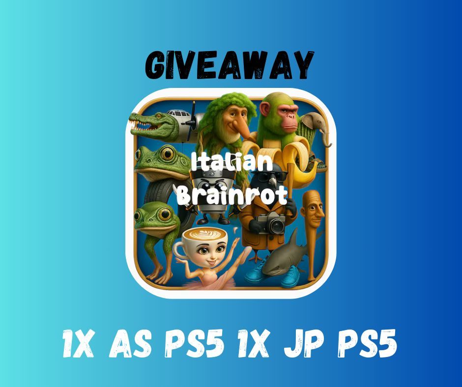 GamingInsights1's tweet photo. 🎮 *  Giveaway Italian Brainrot 🎮 

We’re giving away: 
✨ 1x AS PS5
✨ 1x JP PS5 

How to Enter:
1️⃣ Like this post 💙 
2️⃣ Retweet ♻️ 
3️⃣ Follow: 
  - @Oivengames
  - @GAMWAREDUTCH
  - @GamingInsights1
Winners Announced 05/05/26

#OivenGames #NA #EU #PSN #Sony #EASYPLATINUM https://t.co/XzQSaBtENh