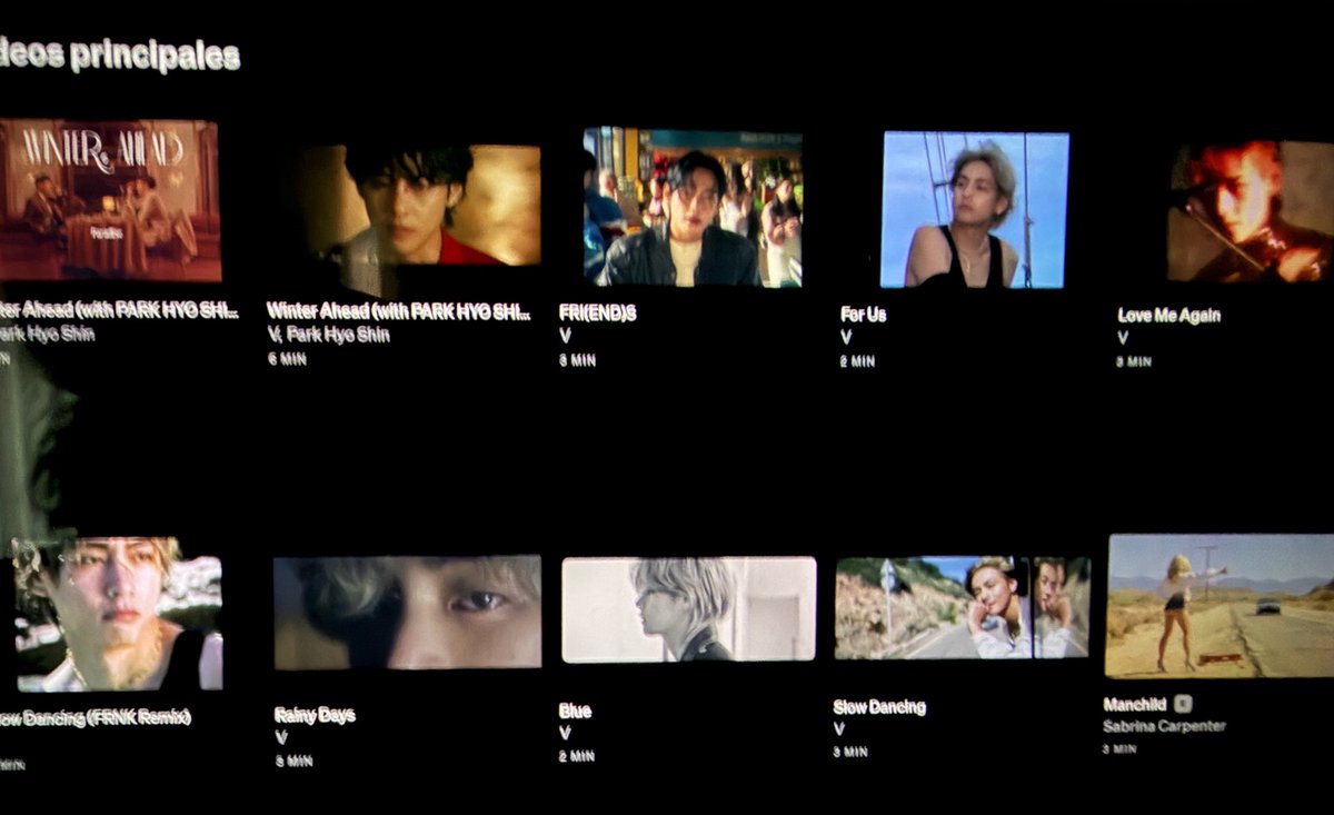 taeteamspain's tweet image. 02/May/26  
Daily TIDAL Top Videos Spain 🇪🇸  

#V remains #1 and occupies the top 9 positions
#Taehyung se mantiene en el número #1… y ocupa las primeras 9 posiciones.

The only thing standing between you and success is continuous progress. Stream for V.

Spain🇪🇸 
1. Winter