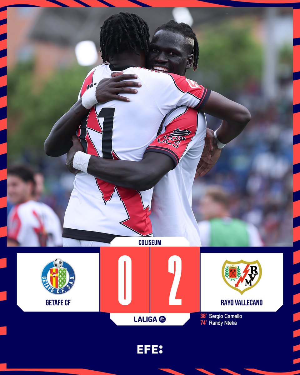 FINAL | 💥 Batalla frena la reacción del Getafe, Nteka sentencia y el Rayo alcanza los 42 puntos 

🧤El portero argentino detuvo un penalti clave a Arambarri con 0-1 en el 63'. 

🔻 El 'Geta' pierde fuelle por Europa. 

#GetafeRayo | #LaLigaEASports