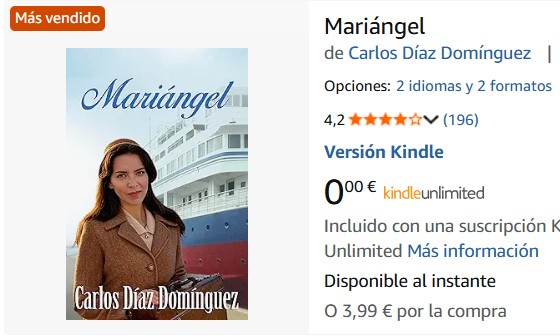 carlosdd59's tweet image. La novela "Mariángel" es número 1 en el ranking de ventas de Amazon de #SuspenseHistórico. #Kindle #KindleUnlimited #Suspense #HistoraDeEspaña #Bilbao #Sardinero #Villacarriedo amazon.es/Mari%C3%A1ngel…