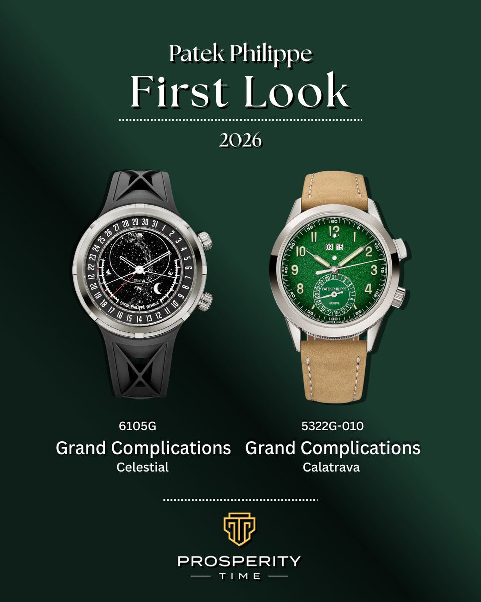 ProsperityTime_'s tweet photo. Patek Philippe 2026 New Releases. 

A collection defined by complication, precision, and rarity. 

From celestial timekeeping to perpetual calendars and minute repeaters… 

This is the highest level of watchmaking. 

Which piece would you choose? https://t.co/7BVqcHRd77