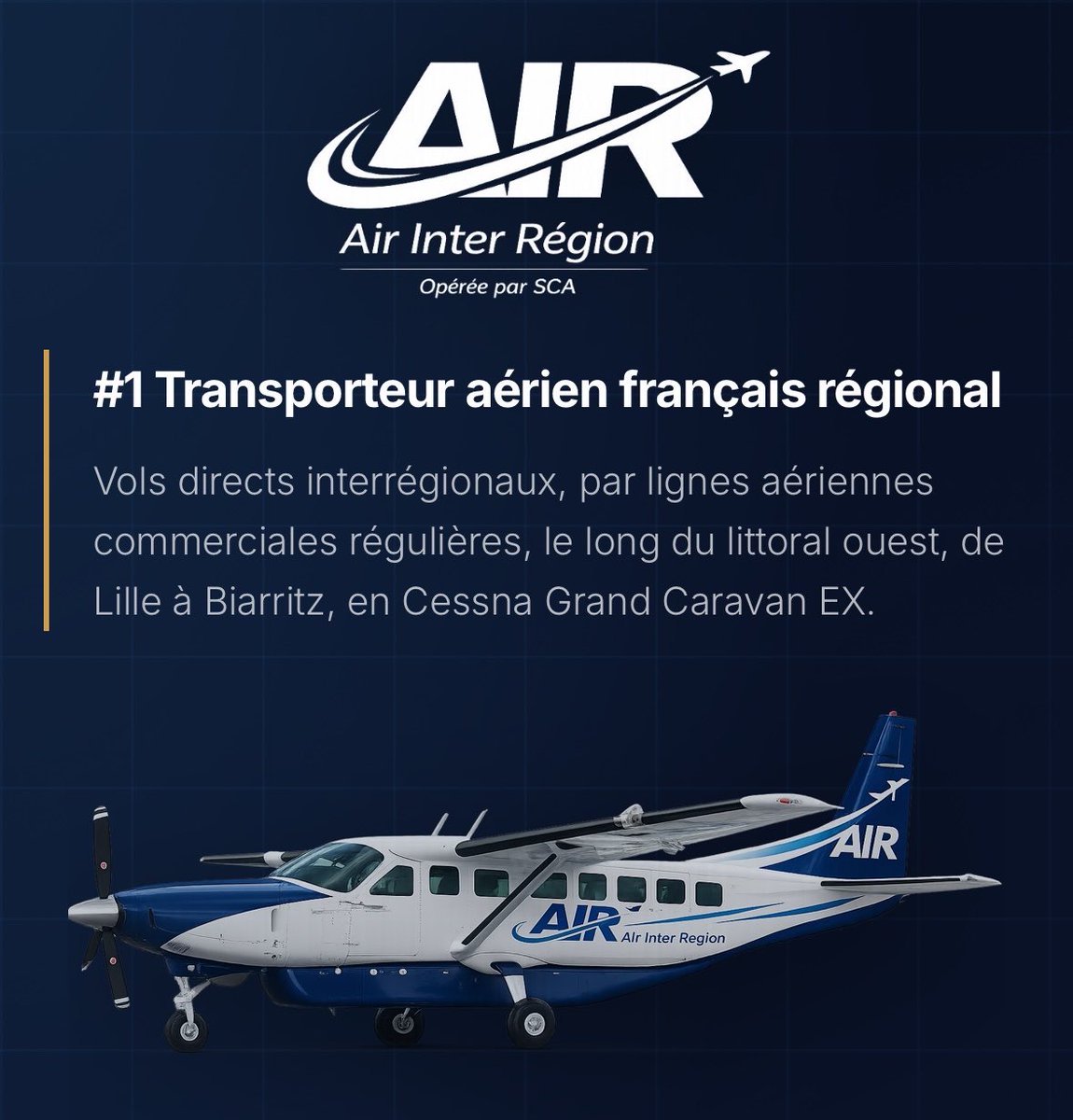 airplusnews's tweet photo. 🔴 Une nouvelle compagnie aérienne française, Air Inter Région, va se lancer début 2027.

La compagnie vise le marché des liaisons directes, interrégionales, à faible capacité, sur des distances courtes.

La compagnie mise sur 18 aéroports à terme, dont cinq capitales de région (Lille, Rouen, Rennes, Nantes et Bordeaux) et tout le littoral de la Manche et de l'Atlantique (Calais, Le Touquet, Le Havre, Deauville, Caen, Dinard, Brest, Lorient, Vannes, La Baule, Saint-Nazaire, La Rochelle et Biarritz).

L'entreprise doit encore achever sa levée de fonds, recruter ses équipes et mener à bien le processus réglementaire. Les premiers vols sont donc prévus au premier trimestre 2027.

➡️ Dans ses prévisions à dix ans, l'entrepreneur a avancé auprès des investisseurs et des banques une flotte de 30 appareils pour transporter 125.000 passagers par an.