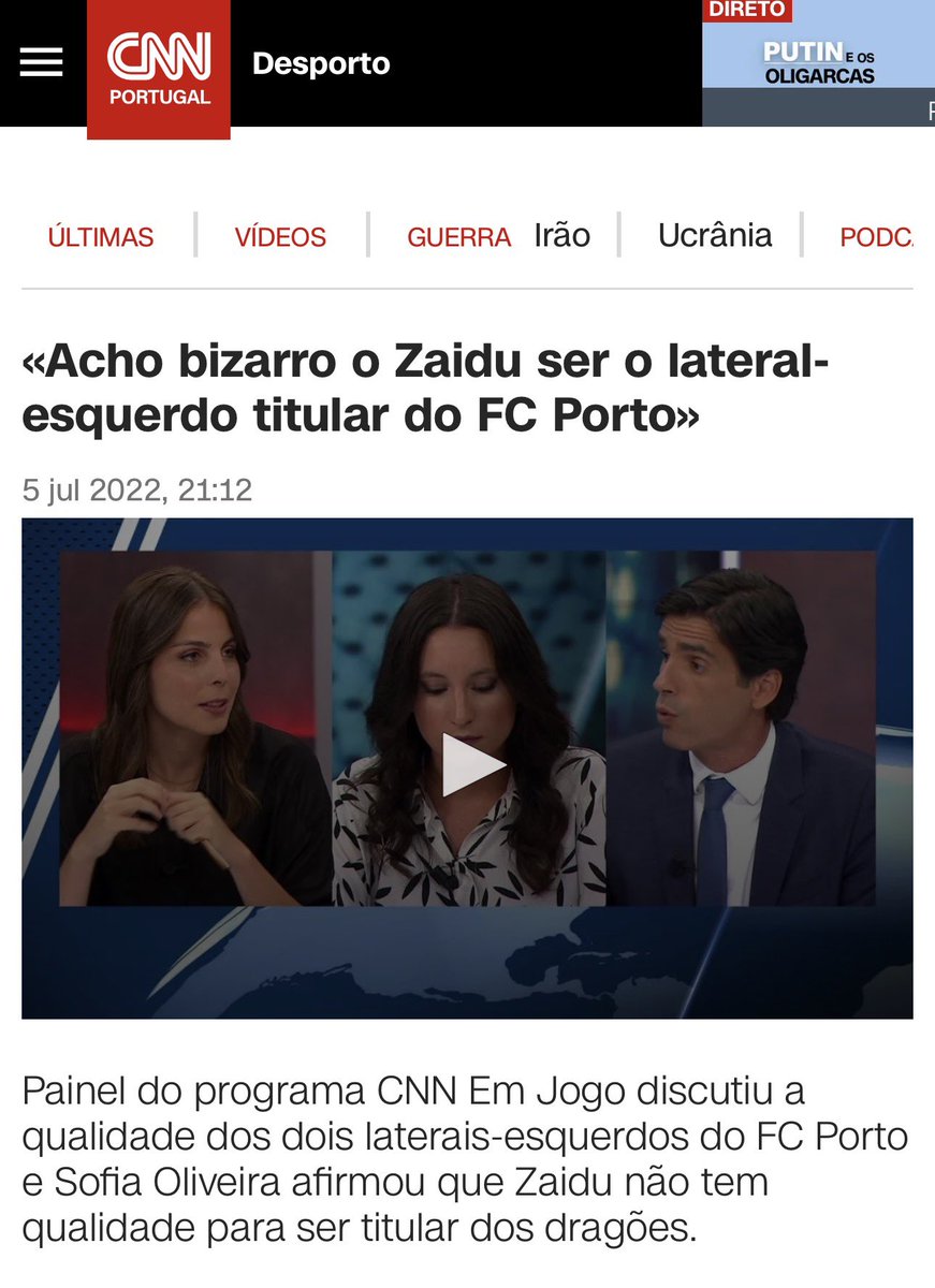 HCabralPinto's tweet photo. @SofiaOlive7ra O Zaidu não insultou a @SofiaOlive7ra , só achou "bizarro" , a Sofia ter dito que o Sporting, era  o candidato mais sério a vencer o campeonato!
Sou portista e gosto de ouvir a Sofia , apesar de falhar muito na análise ao potencial dos jogadores do FCPorto ! https://t.co/K70QntX8vl