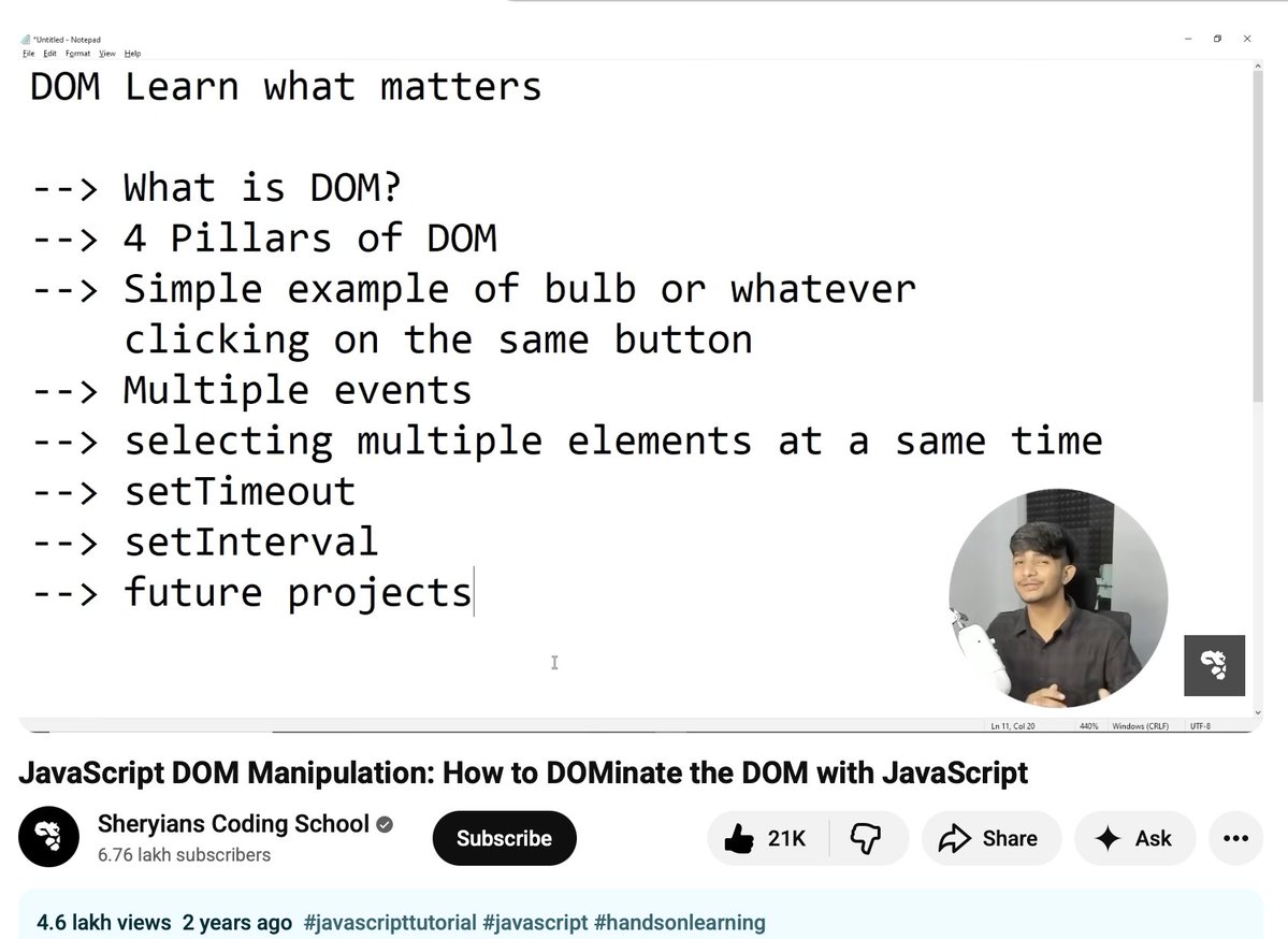 rhythamnegi's tweet image. 2yrs old video Still making sense as refresher or you can say (Basic understanding) 
@sheryians_ 

Link : youtube.com/watch?v=2IPEp_…

#dom #js #learn #refresher