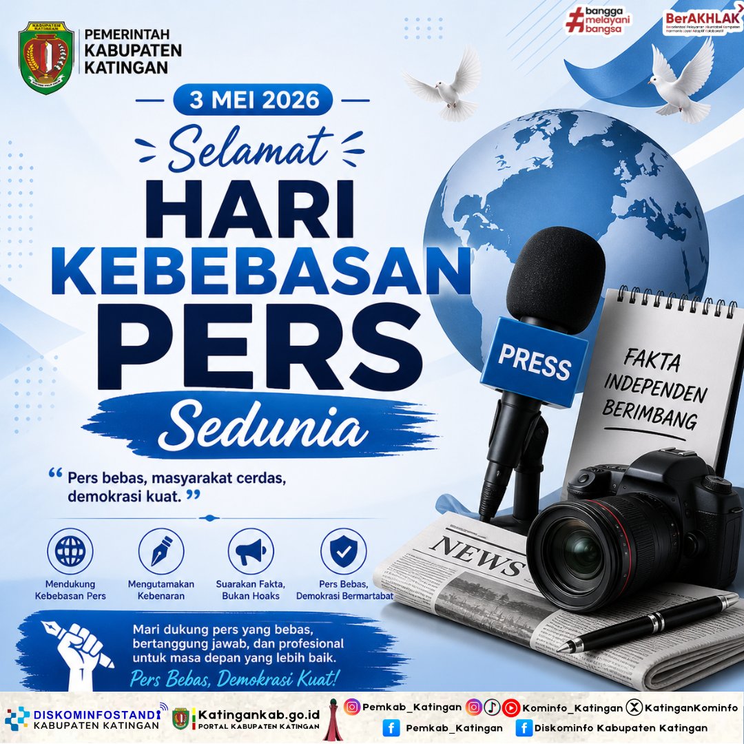 KatinganKominfo's tweet photo. Pers bebas, masyarakat cerdas, bangsa kuat.
Dukung jurnalisme yang independen dan berimbang demi masa depan yang lebih baik.
#KebebasanPers #MediaSehat #3Mei2026 https://t.co/N0HKHreSzO