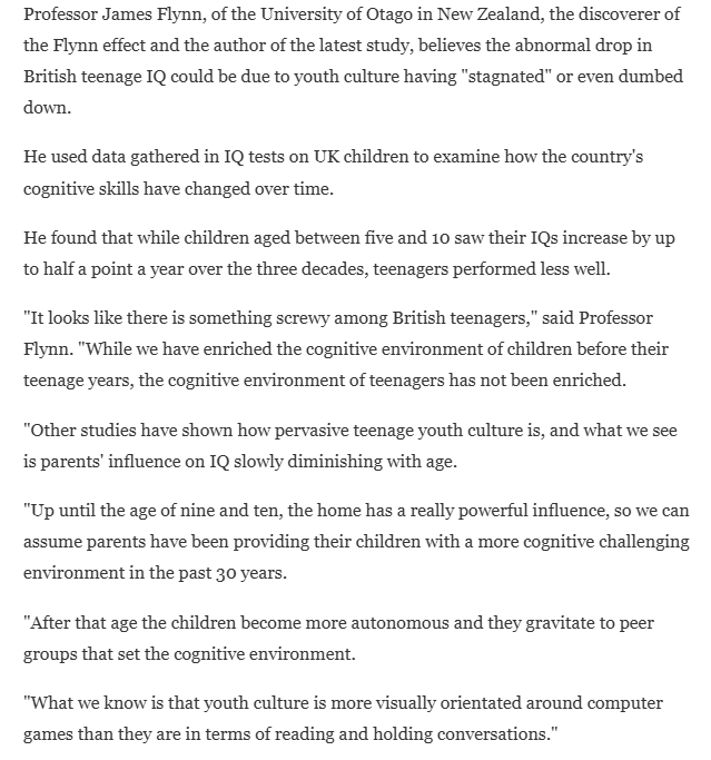 j_amesmarriott's tweet photo. Interesting. James Flynn (discoverer of the Flynn effect) arguing that screens were responsible for declining IQ back in 2009: https://t.co/NDUYVZClx2