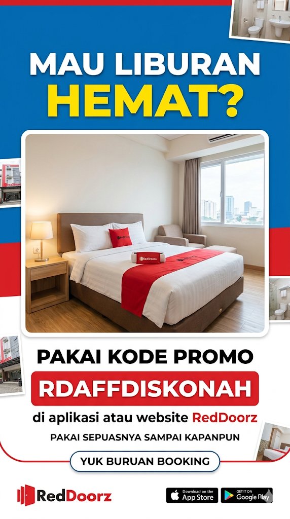 AdzhaCo's tweet image. Staycation makin hemat pakai kode promo RDAFFDISKONAH di aplikasi RedDoorz! 🏨✨
Nikmati tambahan diskon yang bisa kamu pakai berkali-kali sampai puas. Cus, booking hotel buat liburan nanti! 💸
#RedDoorz #Jakarta #Bandung #Surabaya #Jogja #Bali #Medan #Semarang