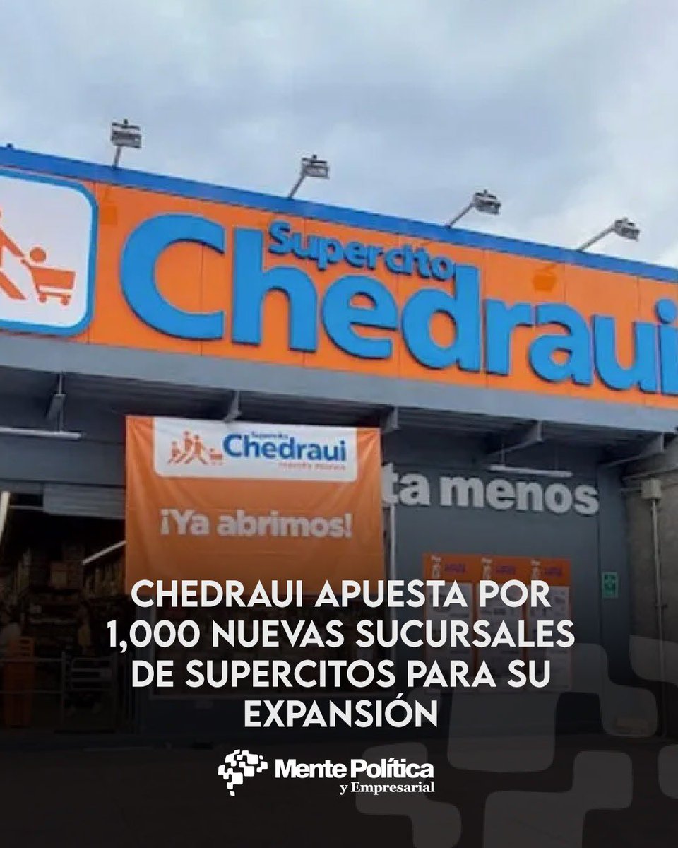 mentepolitica_'s tweet image. #Entérate | Grupo Chedraui planea alcanzar las 1,000 tiendas Supercito en los próximos años, fortaleciendo su presencia en el formato de proximidad frente a competidores como Tiendas 3B y Oxxo. Para este año, la empresa prevé abrir 130 nuevas unidades y busca duplicar este ritmo
