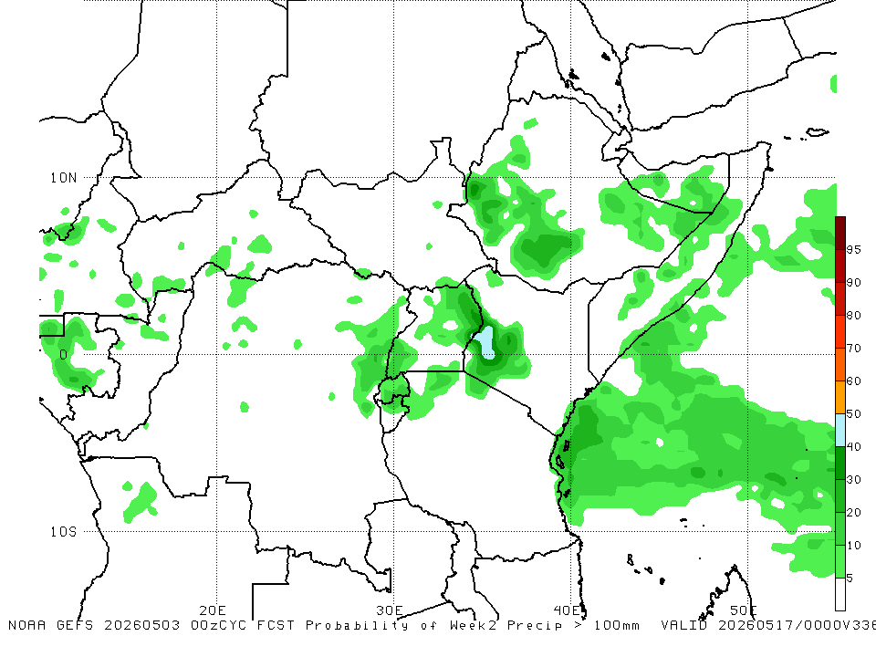 MaithyaVilivu's tweet photo. Over 50% chance of 100mm rainfall accumulation exceedance in Western &amp; the Rift in the week ending 17/05, per GEFS charts https://t.co/q4SrZ5wVQG