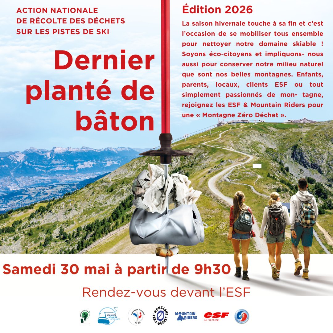 🌿🎿 Dernier Planté de Bâton – Édition 2026 🎿🌿
C'est le moment de se mobiliser ensemble pour nettoyer notre domaine skiable ♻️🏔️
📅 Samedi 30 mai
🕤 À partir de 9h30
📍 Devant l’école
👉 Ouvert à tous
Ensemble, agissons pour une montagne zéro déchet !