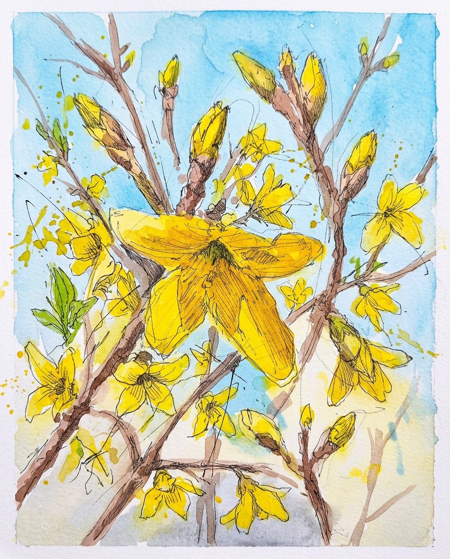 bofrank's tweet photo. And more forsythia #forsythia #sketchbook https://t.co/bPBaKM2gm8