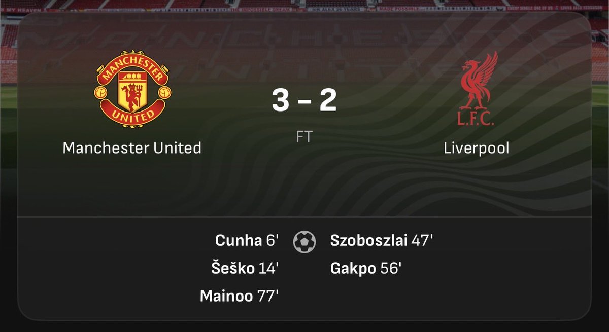 WEFOOTBALL777's tweet photo. 2025-26 PREMIER LEAGUE MATCHWEEK 35
Sun 3 May 15:30 UKT - Man United vs Liverpool full-time results
#wefootball777 #football #premierleague #matchweek35 #mufc #lfc https://t.co/prRVj9VOt8