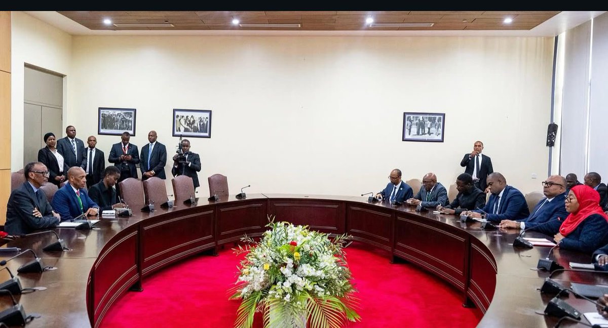 BBadrama's tweet image. Shameless @PaulKagame spent months pretending to take the moral high ground,refusing to recognize @SuluhuSamia’s election, lecturing the region about “human rights” and “credible democracy.”

Now? He’s in Dar es Salaam.
Not to defend those principles he was shouting about, but