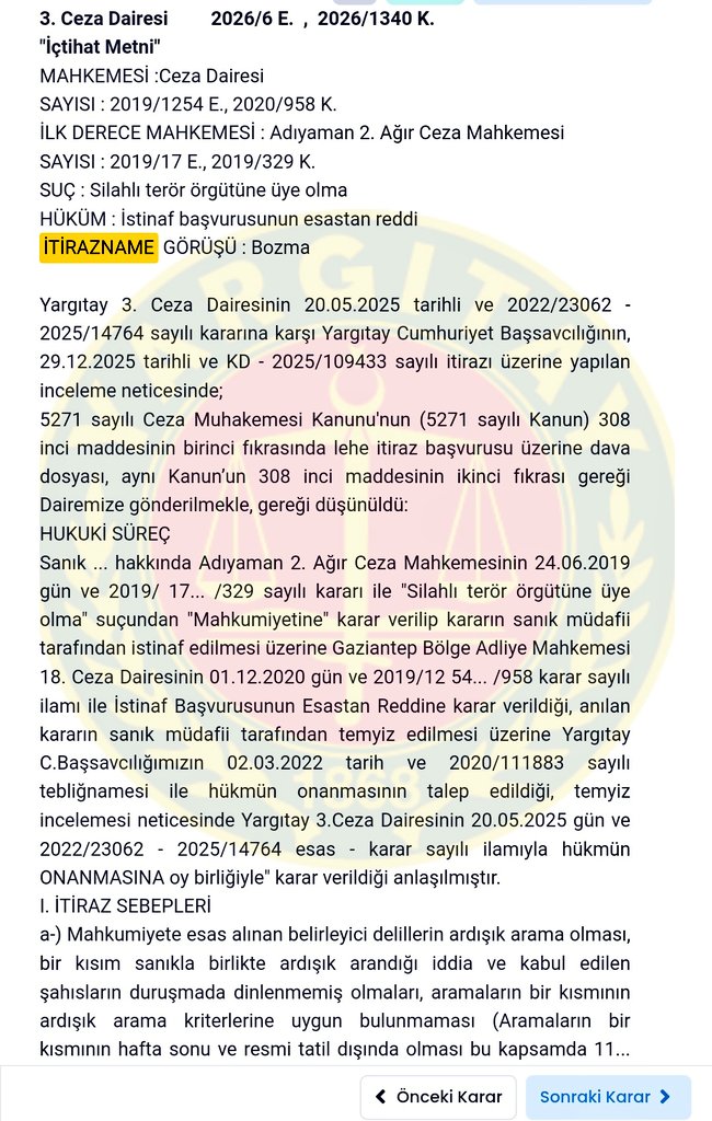 FatihOzer_13's tweet photo. @murat164938 Bir misal; 3. Ceza Dairesi         2026/6 E.  ,  2026/1340 K.
"İçtihat Metni"
https://t.co/uxZ10JAwEy https://t.co/NxlcBlF7PV