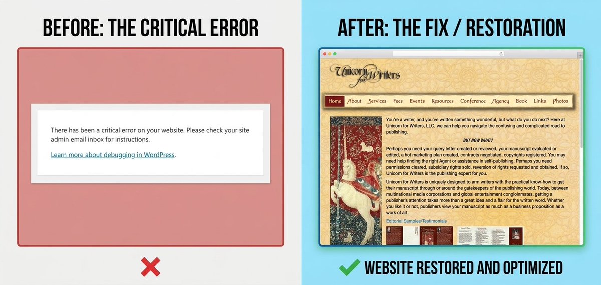 nekasahed's tweet photo. Turned this 👇
❌ "There has been a critical error on your website."
Into this 👇
✅ Fully restored & optimized WordPress site 🎉
Diagnosed the issue, fixed the conflict, cleaned everything up.
Your site going down doesn't have to mean it's gone for good. 🦄
#WordPressFix https://t.co/92u7Wj6UHB
