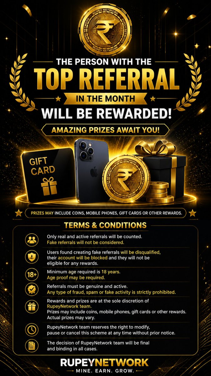 Rupeynetwork's tweet photo. 🔥 Monthly Referral Contest is LIVE!
Refer More • Earn More • Win More 💰
#RupeyNetwork https://t.co/LEU60o3lMs