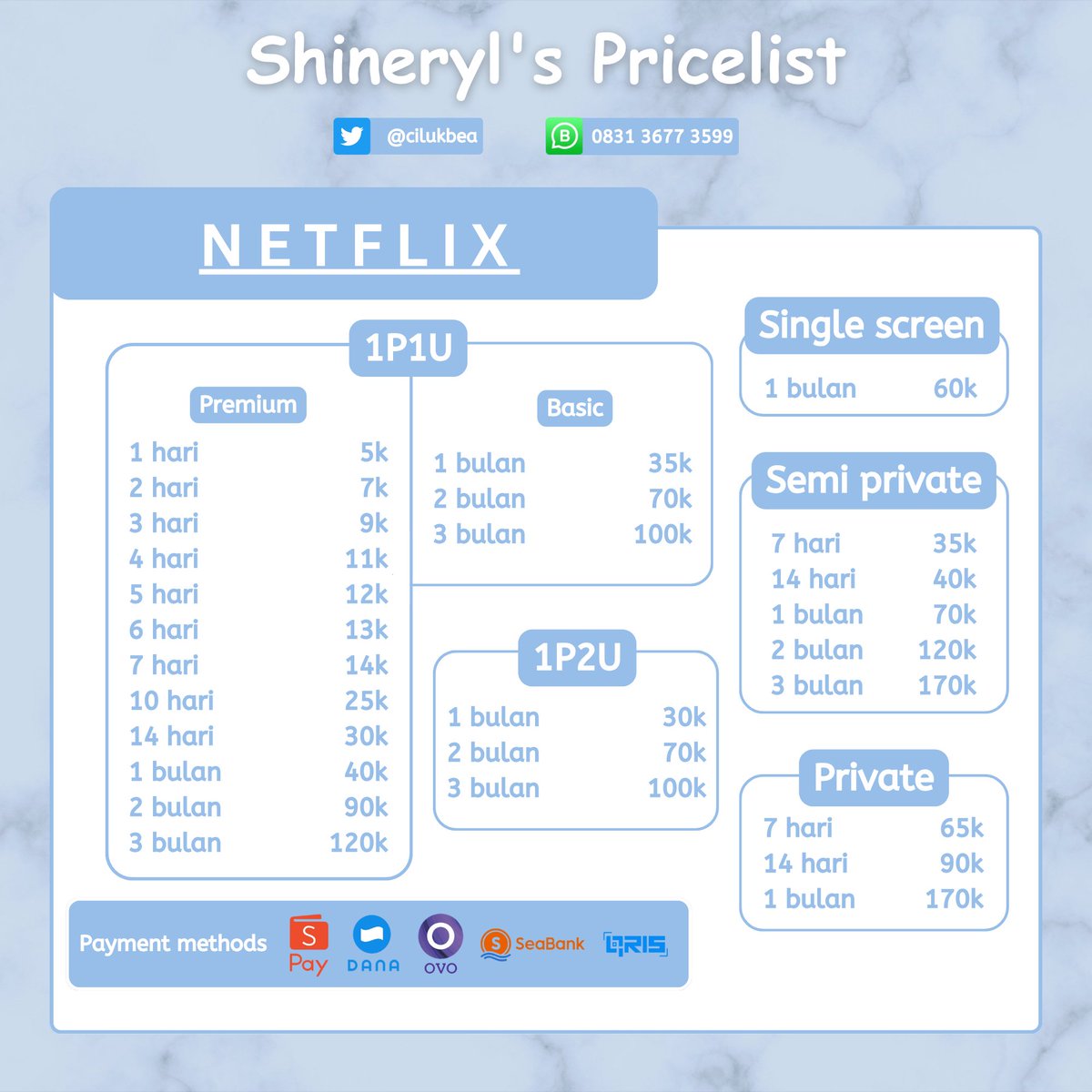 cilukbea's tweet photo. @sorttalie fast yuk
Cek pricelist neyi's door dibawah ini😍 Harga ramah kantong dan bergaransi💰 Dijamin trusted, fast respon &amp; fast proses📝 Will get loyalty card menarik!!
Contact me on https://t.co/iegnvw1McH or @ after DM
Happy shopping custie💗🙇‍♀️ https://t.co/CongK9fLPQ