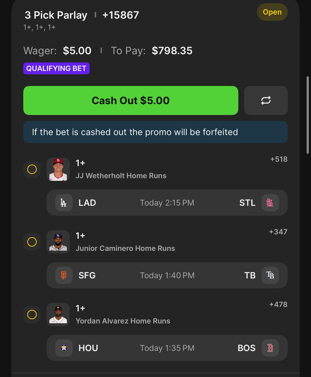 ClarenceBets's tweet image. 5/03 MLB Home Run Parlay and RR

RR +2877 .38u

Lay +15867 .125u

#mlb #boost #prop #parlay #sgp #ev #wager #boost #sharp #clarencebets #promo #homerun #freepicks #dinger