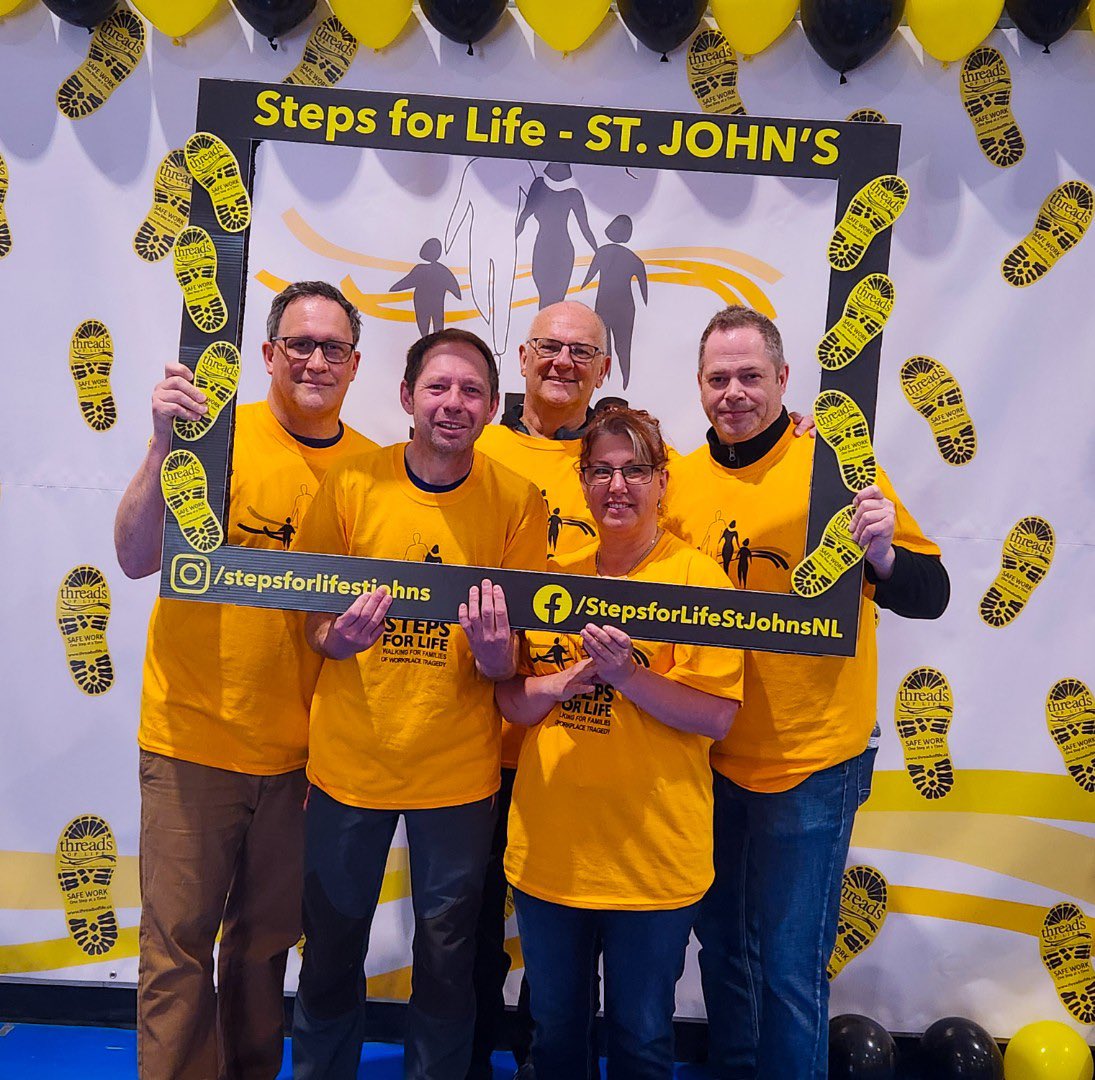 GS_GovNL's tweet photo. Today in NL, we walk in remembrance of workers and in solidarity with their families. #StepsForLife reminds us that workplace safety is about people. Safer communities start with safe workplaces and every worker deserves to come home safe and sound. #ThreadsOfLife #SafetyFirst https://t.co/4OnpDnMM3l