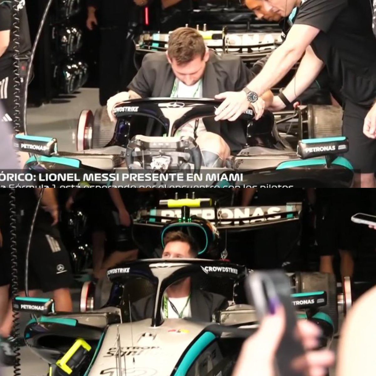 #F1 Histórico! Lionel Messi en el auto Mercedes de Kimi Antonelli, tomado por la cámara de #DisneyPlus Premium