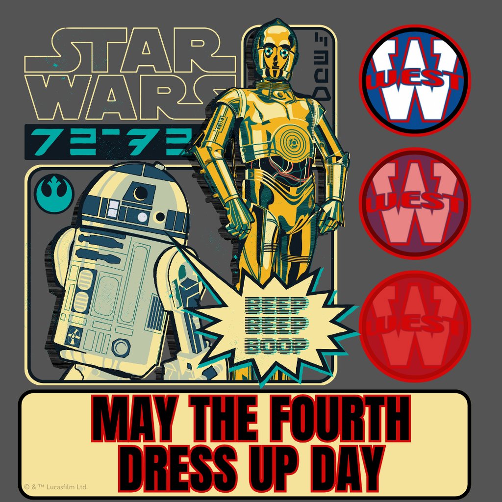 GoWestMS's tweet photo. Monday is "May the 4th" Day! Represent in your favorite Star Wars apparel! 

May the Fourth be with you! 

#MayThe4thBeWithYou #AllIn #TheWestWay https://t.co/1vaSAgX6hy