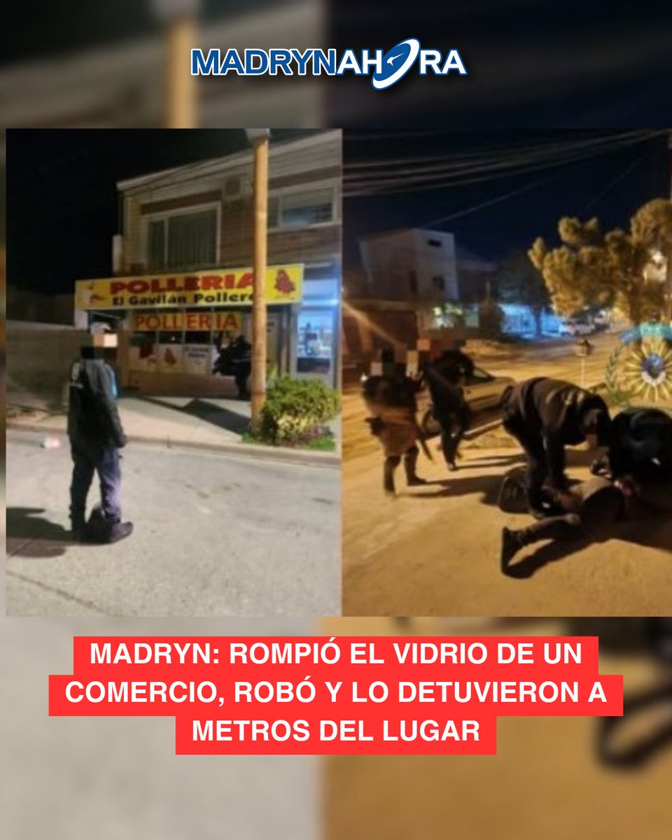 🚨 Madryn: Rompió el vidrio de un comercio, robó y lo detuvieron a metros del lugar Ocurrió esta madrugada en Puerto Madryn. Un hombre de 25 años rompió el frente de un local sobre calle España, robó dinero y mercadería,… #PuertoMadryn #Policiales #Robo #Chubut #MadrynAhora