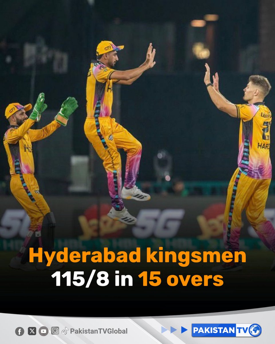 PakTVGlobal's tweet photo. Hyderabad kingsmen at 115/8 in 15 overs as the teams get strategic timeout.
#HyderabadKingsmen #PSL #HBLPSL #CricketScore #PakistanTV https://t.co/kRZPQ7qT5U