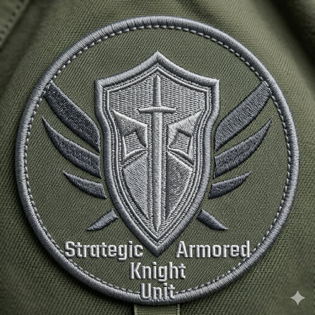 #AIミッションパッチ
#スカートメカ娘教
Strategic
​Armored
​Knight
​Unit
​（戦略装甲騎士隊）
のエムブレムをミッションパッチ風にアレンジ。
普段は機体にマーキングしないのだが、儀礼的なイベントなどでは施すときも。
（裏話は続きに）