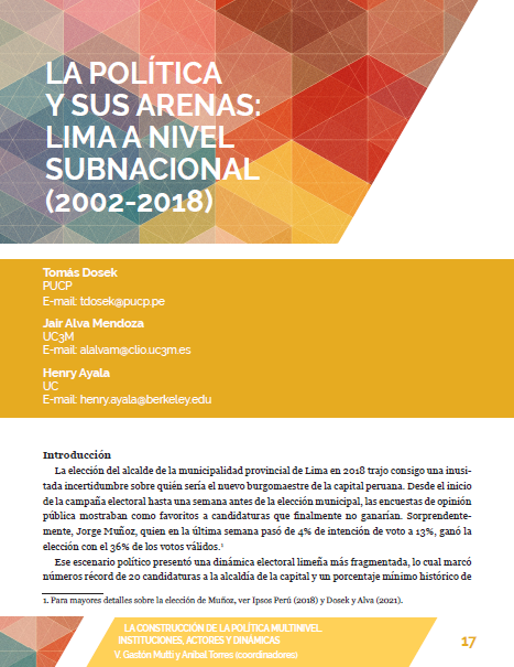 redsubnacional's tweet photo. ✍️🏽@tomdosek @JairAlvaMendoza (junto con @HenryAyalaAbril): "La política y sus arenas: Lima a nivel subnacional (2002-2018) 🇵🇪" https://t.co/R1ee5GLey3
