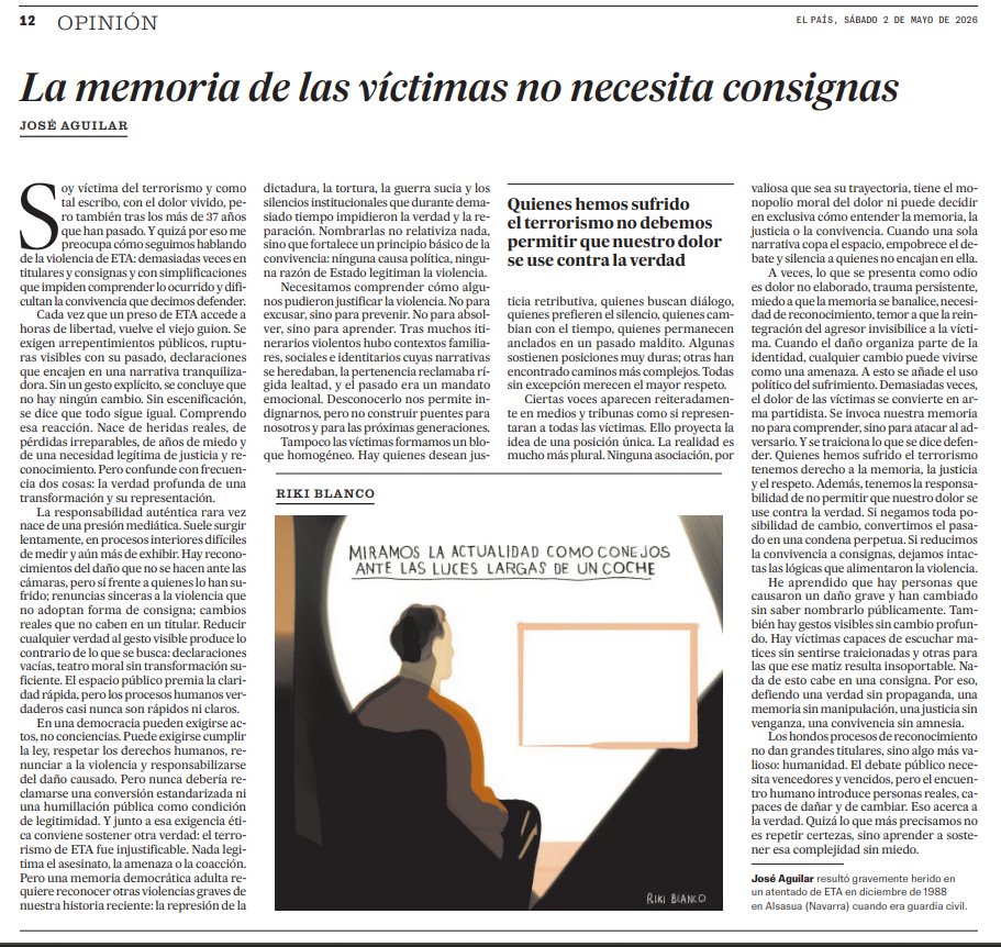 igarri_'s tweet photo. La memoria de las víctimas no necesita consignas
José Aguilar - El País, 2 de mayo de 2026

Lectura muy recomendable https://t.co/FRmFDoBPW8