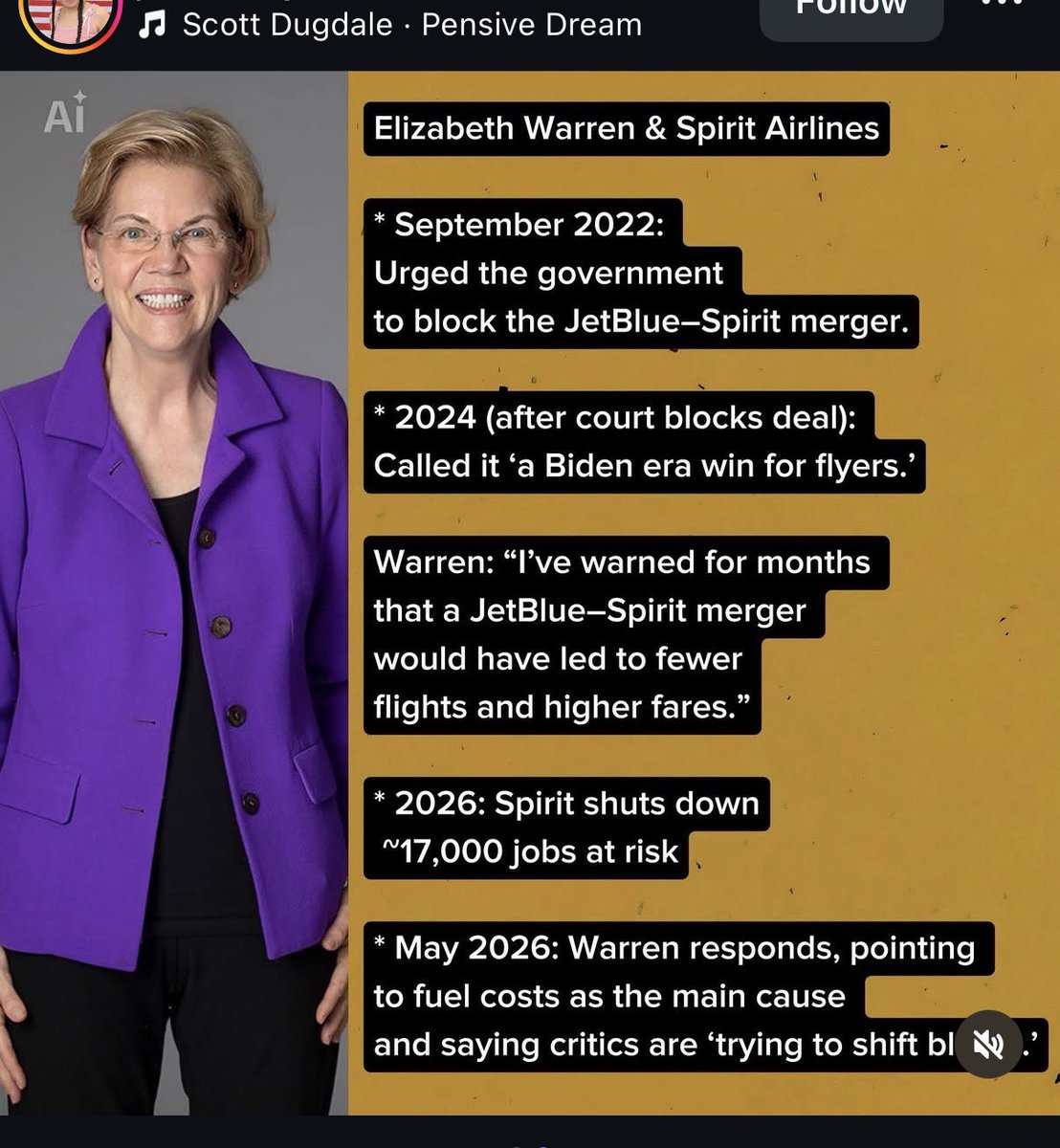 AmboLukeambo's tweet photo. Elizabeth Warren &amp; Spirit Airlines
* September 2022:
Urged the government
to block the JetBlue-Spirit merger. https://t.co/UA1jP5xLgi