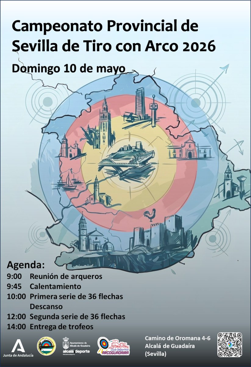 fataprensa's tweet image. 🏹 Campeonato Provincial de Sevilla de Tiro con Arco al Aire Libre 2026

📅 10 de mayo
📍 Alcalá de Guadaíra

Coorganizado por el Club Arcoguadaira junto a la 3ª Jornada de la Liga Andaluza de Aire Libre.
Inscripciones abiertas hasta el 5 de mayo.
#TiroConArco #Sevilla
