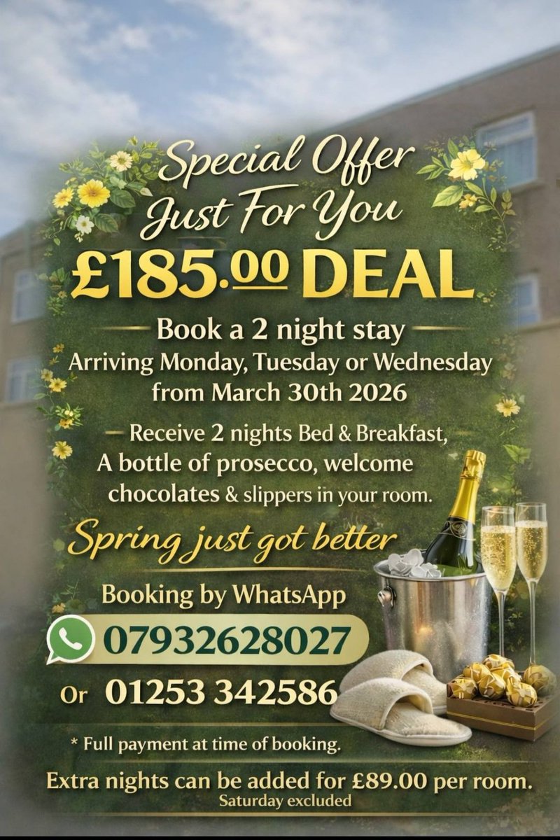 coronablackpool's tweet photo. Available until June 2nd 2026

Call direct 01253 342586 https://t.co/JWHIVJyZCe