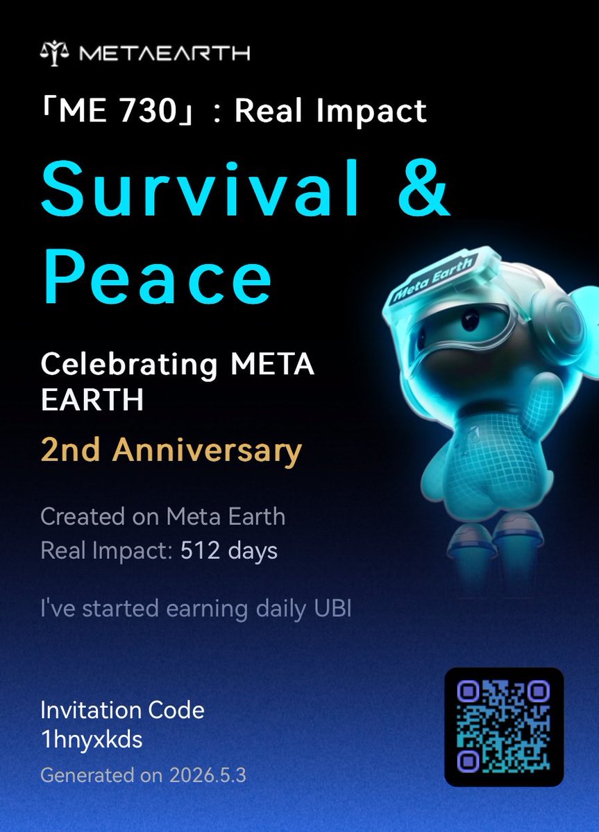 Mr_Auwerl01's tweet photo. 「ME 730」: Real Impact I’ve earned 0.84 MEC on Meta Earth and helped 5 people start their daily unconditional basic income This is my real impact. Click the link below to join, you can also create your own imp... Read more:
https://t.co/AeV0dcmtl0 https://t.co/VaNGji9Upp