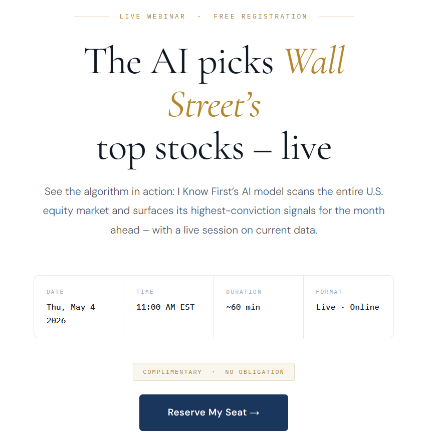i_Know_First's tweet photo. [Tomorrow] I Know First Webinar: Can AI Predict the Market? Top 10 Stock Picks for May based on AI-Powered Algorithm+ The Updated Forecast for $INTC, $MRVL, $MU, $GOOG and more | Monday May 4th 11:00 EST >>> https://t.co/FWeGjXVuax $SPY $NVDA https://t.co/OOIXglqMfi