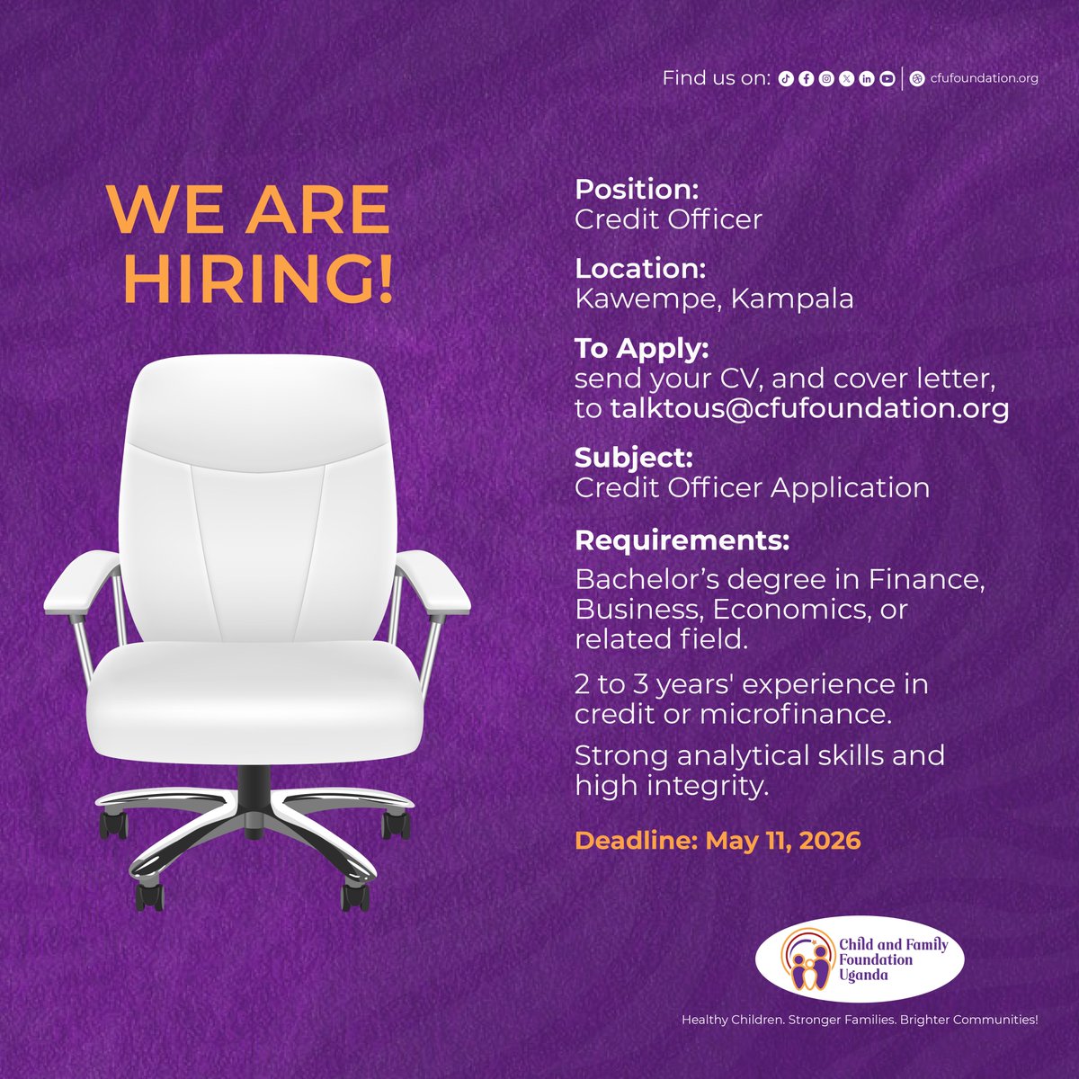 cfufoundationUG's tweet image. Numbers person with a heart for community?

We have a seat for you.

Apply by May 11/2026

#jobadvert #jobopportunity