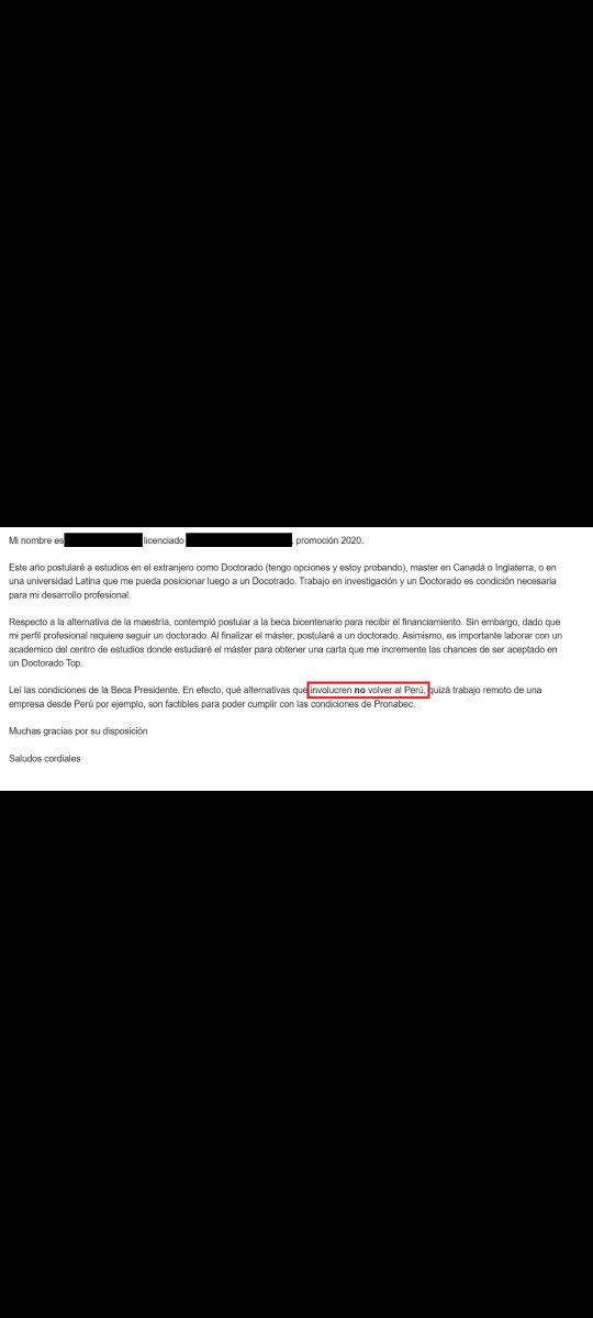 LuciaEspezua's tweet photo. Estudie con un crédito estatal. Volví, trabajé en el estado y di charlas sobre becas.Tras una charla, recibí un correo que copio abajo. Meses después ví su nombre  seleccionado en BGB. 
Creo que no es un problema de dar becas, es a qué perfil, como seleccionar, que buscamos. https://t.co/JCxq0G3Sfo