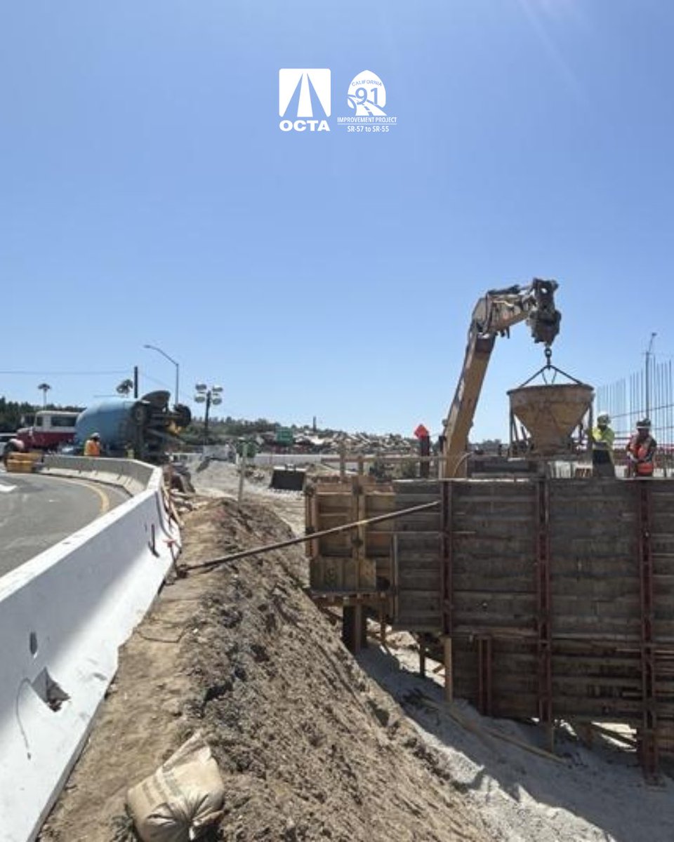 91improvements's tweet photo. Construction is moving right along. 🚧 Crews continue pouring concrete to form the new Lakeview Avenue bridge.

Sign up for updates at the link in our bio or text SR91PROJECT to 877-676-4182. https://t.co/grM0fkqMMy