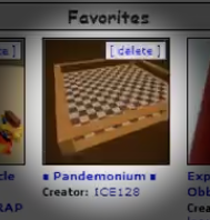 Dynabroth's tweet photo. Pandemonium was an infamous chaotic fighting game made by ICE128 around Spring 2008. The game was very unique for its time, as it had four arenas with their own quirks. Many Roblox staff had the game favorited at the peak of its popularity. 

The game was relatively popular for about a year before dying down, eventually closing in 2013. Sadly, the game is lost. The game infamously has barely any footage or screenshots of it. 

The Orange and Green arenas can be seen in Shedletsky's video "Explore ROBLOX" for only a few split seconds, and the Orange arena has been spotted sprinkled in the background of other Roblox videos. 

A save file of this game would allow it to be properly emulated to see it in action. Unfortunately, ICE128 does not have access to it anymore, nor the files for it.