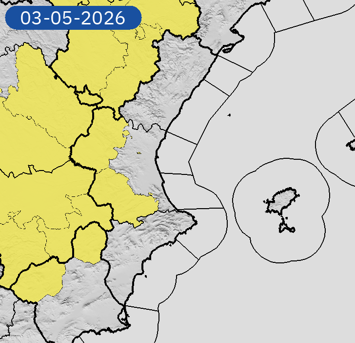 AEMET_CValencia's tweet photo. 03/05 19:01 AVISOS HOY Y MAÑANA | Comunitat Valenciana: lluvias y tormentas. Nivel máximo de aviso: amarillo.
Actualizaciones en https://t.co/R3Fs2JzKgr https://t.co/zugMMJCpSt