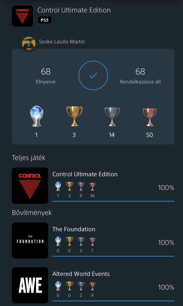 SzkeMartin1's tweet image. #45 Control Ultimate Edition

Remedy make a masterpiece.. What is this game?! I love this world and i need Control: Resonant NOW!!😅 @remedygames ❤️

#remedygames #control #playstation #trophyhunter #platinumtrophy
